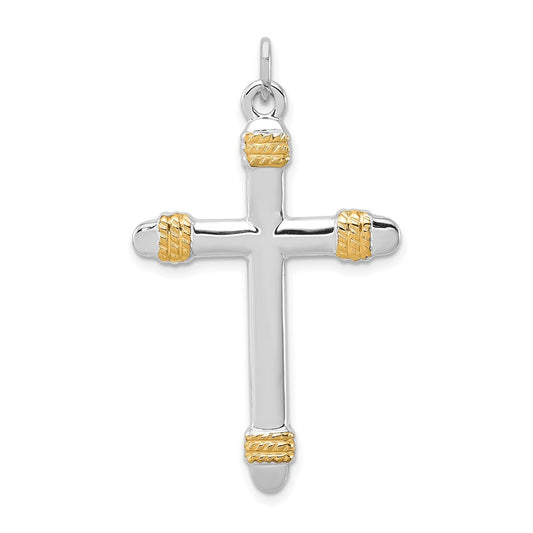 Sterling Silver Rhodium-plated & 18k Gold-plated Rope Cross Pendant QC5398