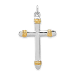Sterling Silver Rhodium-plated & 18k Gold-plated Rope Cross Pendant QC5398