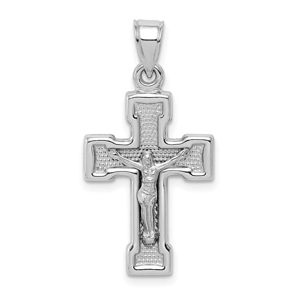 Sterling Silver Rhodium-plated Hollow Latin Crucifix Pendant QC5405