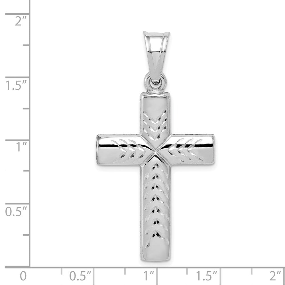 Sterling Silver Rhodium-plated Diamond -Cut Cross Pendant QC5409