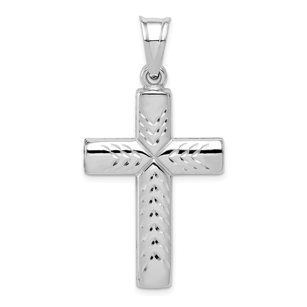 Sterling Silver Rhodium-plated Diamond -Cut Cross Pendant QC5409