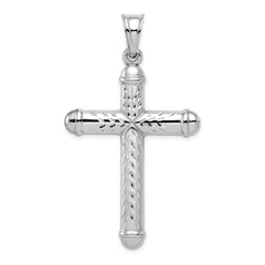 Sterling Silver Rhodium-plated Diamond -Cut Reversible Cross Pendant QC5410