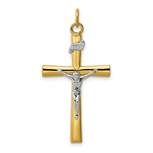 Sterling Silver Rhodium-plated & 18k Gold-plated Crucifix Pendant QC5427
