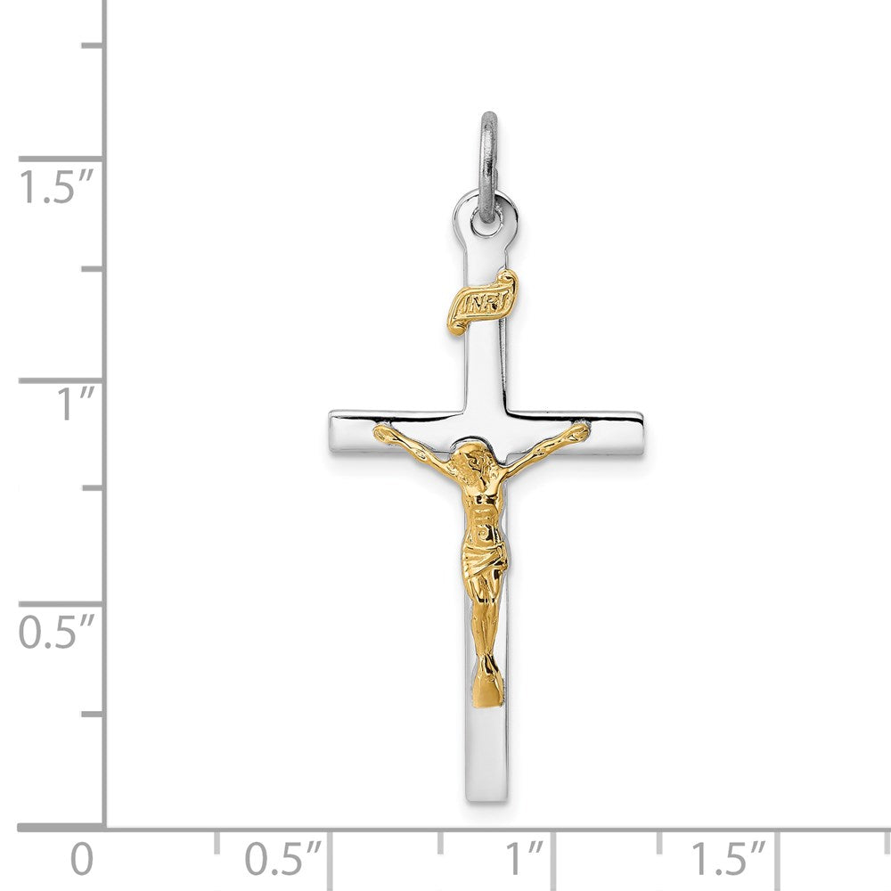Sterling Silver Rhodium-plated & 18k Gold-plated Crucifix Pendant QC5428