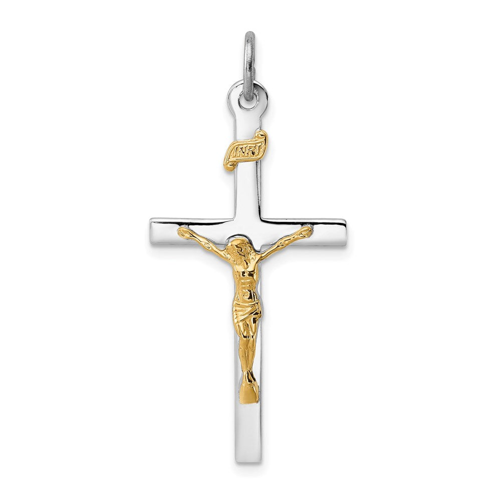 Sterling Silver Rhodium-plated & 18k Gold-plated Crucifix Pendant QC5428