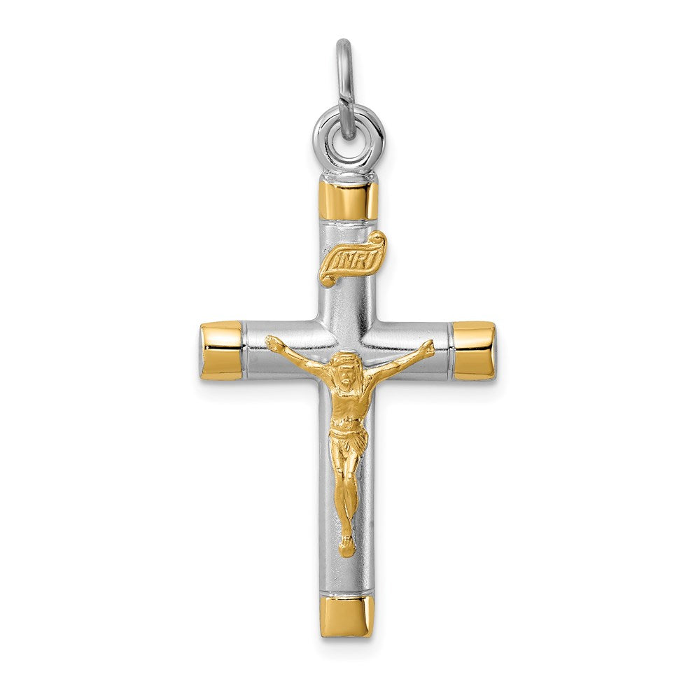 Sterling Silver Rhodium-plated & 18k Gold-plated Crucifix Pendant QC5432