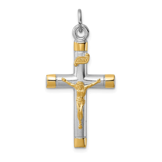 Sterling Silver Rhodium-plated & 18k Gold-plated Crucifix Pendant QC5432