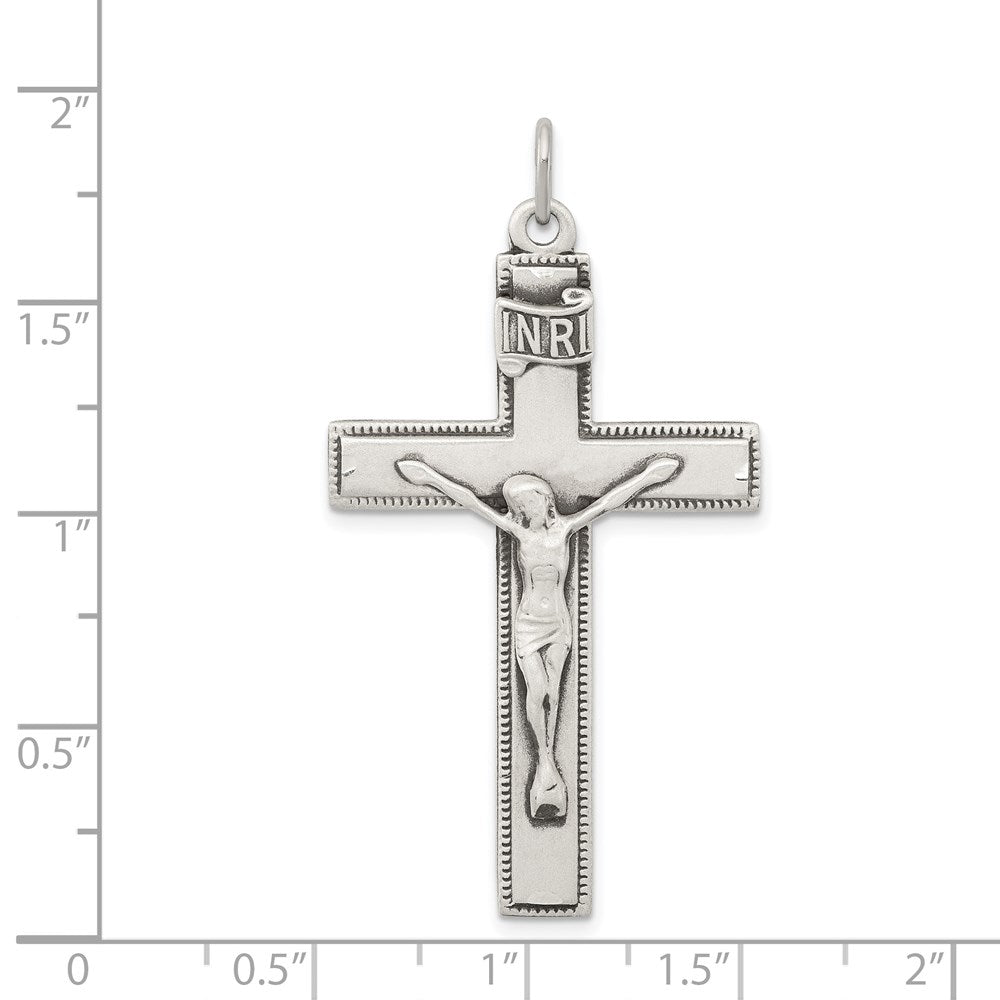 Sterling Silver Antiqued INRI Crucifix Pendant QC5436