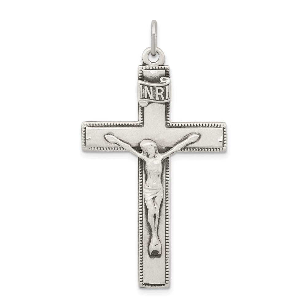 Sterling Silver Antiqued INRI Crucifix Pendant QC5436