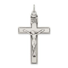 Sterling Silver Antiqued INRI Crucifix Pendant QC5436