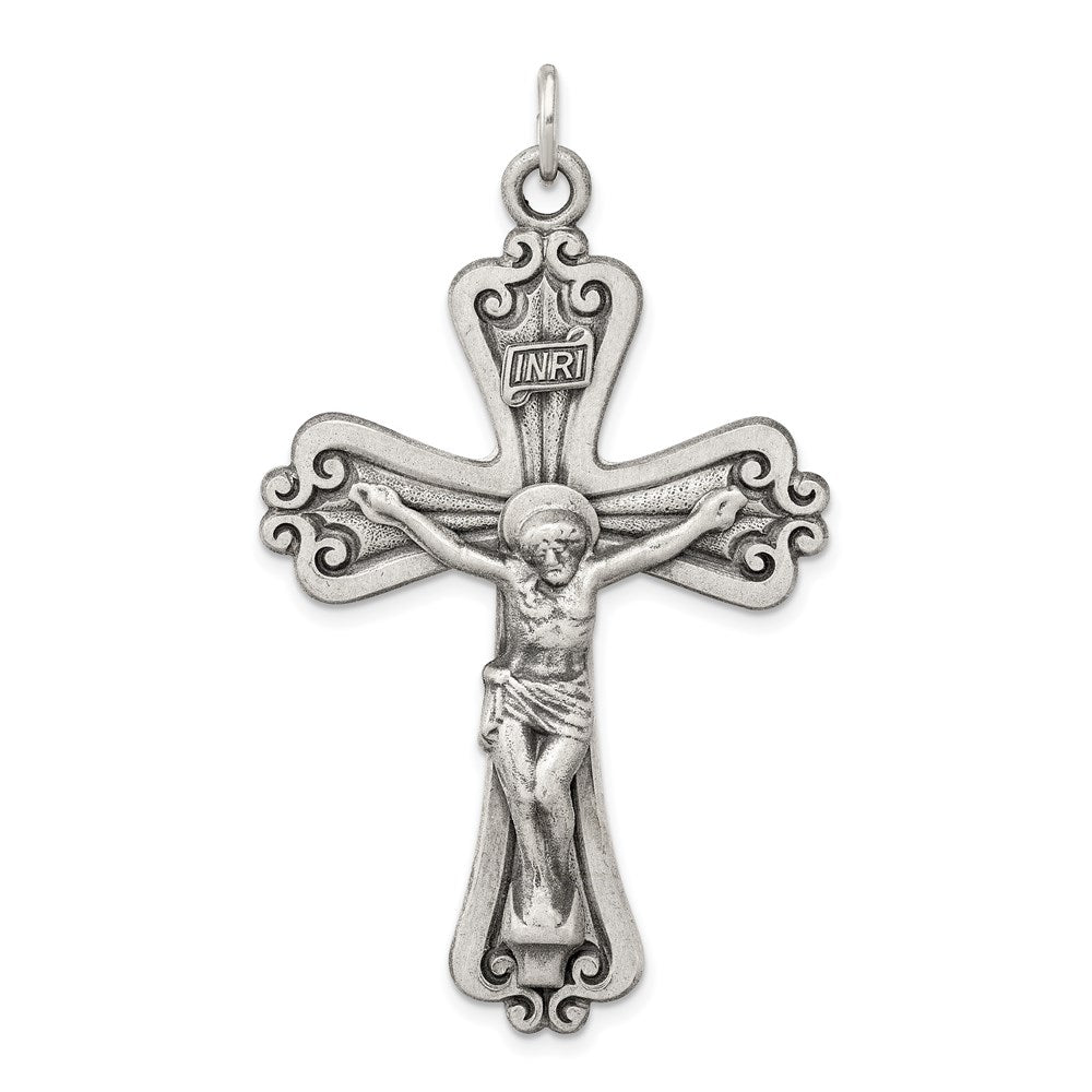 Sterling Silver Antiqued INRI Crucifix Pendant QC5445