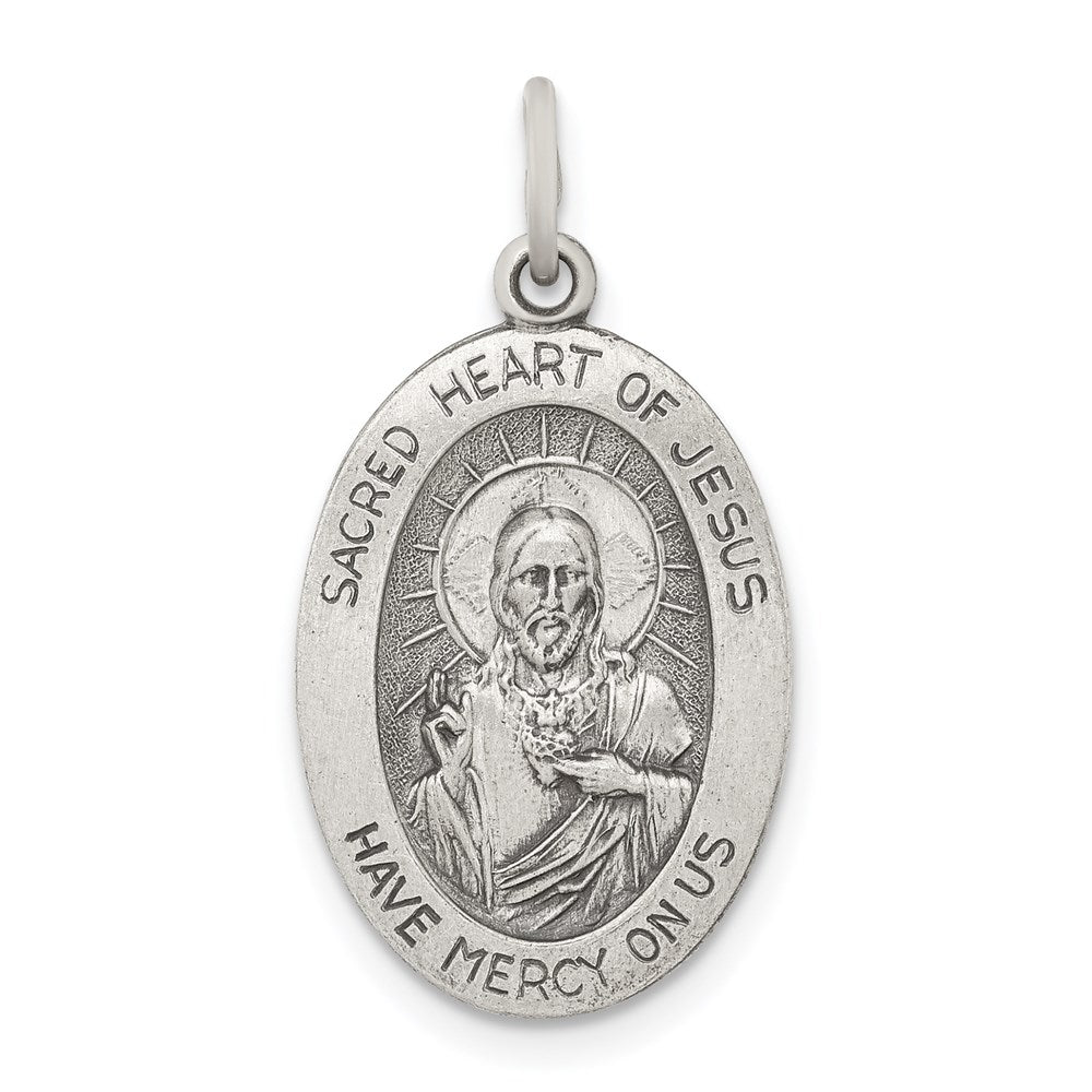 Sterling Silver Antiqued Sacred Heart of Jesus Medal QC5481