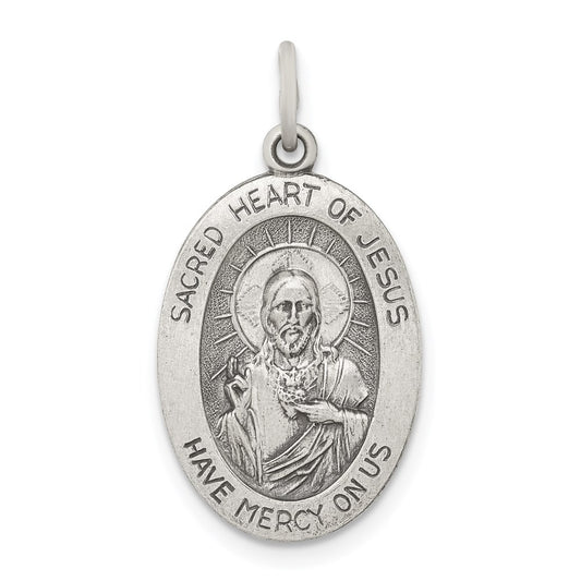 Sterling Silver Antiqued Sacred Heart of Jesus Medal QC5481