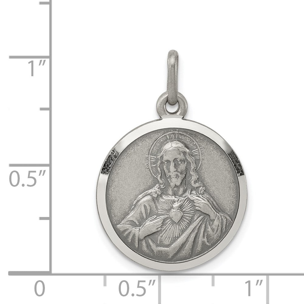 Sterling Silver Antiqued Sacred Heart of Jesus Medal QC5483