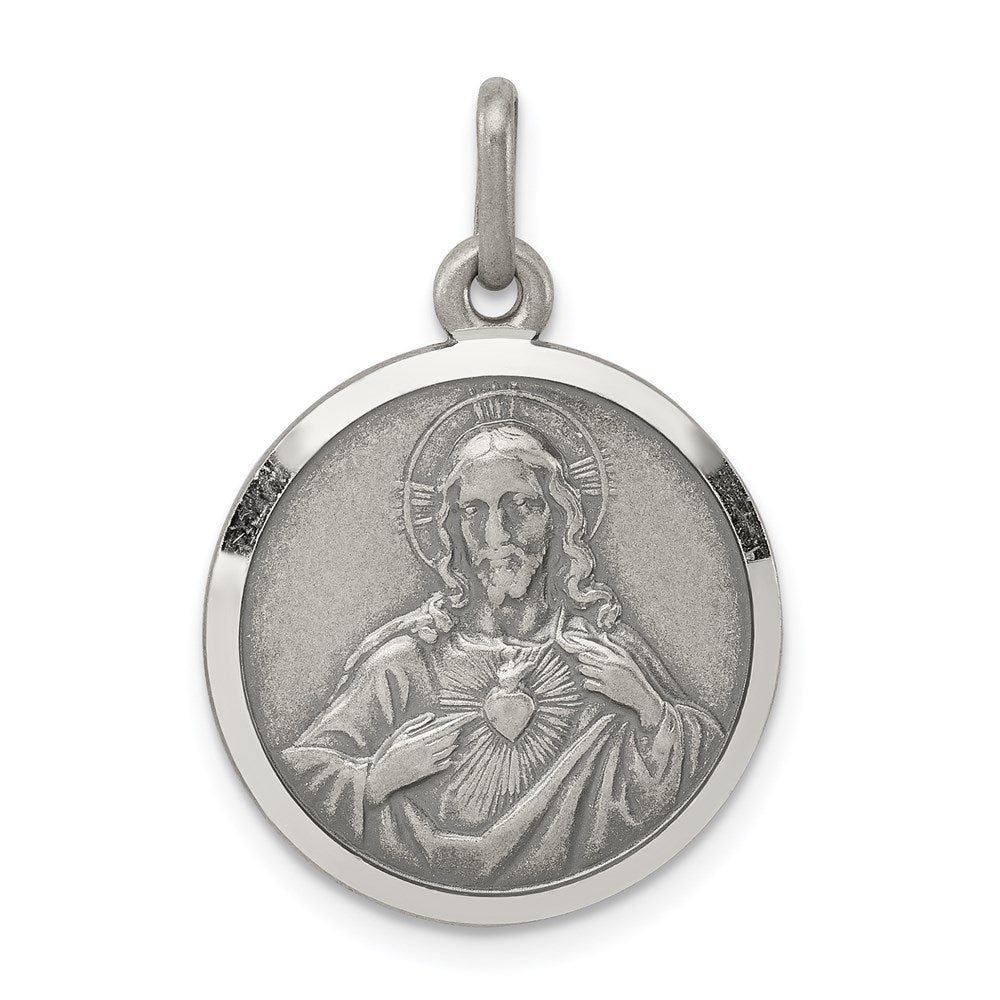 Sterling Silver Antiqued Sacred Heart of Jesus Medal QC5483