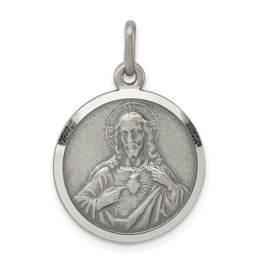 Sterling Silver Antiqued Sacred Heart of Jesus Medal QC5483
