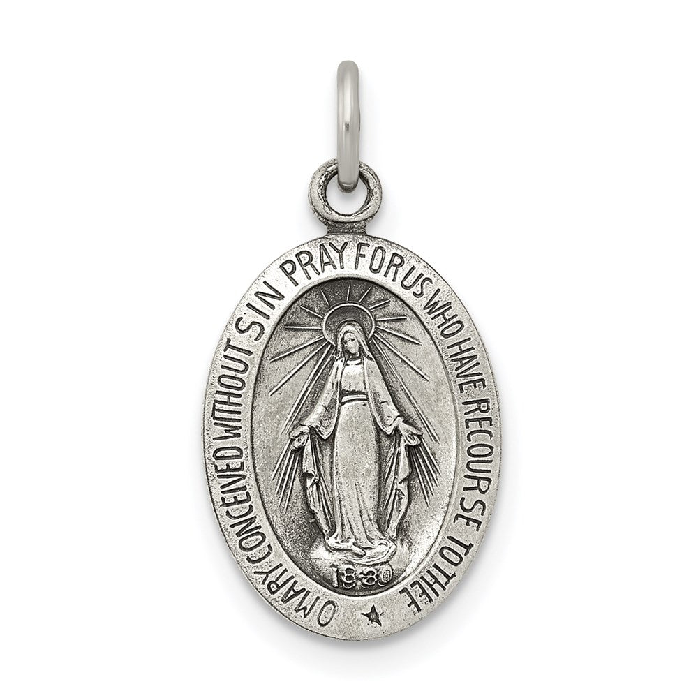Sterling Silver Antiqued Miraculous Solid Medal QC5520