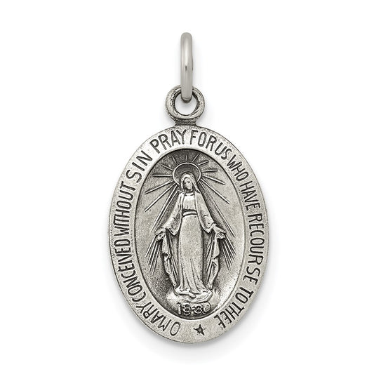 Sterling Silver Antiqued Miraculous Solid Medal QC5520