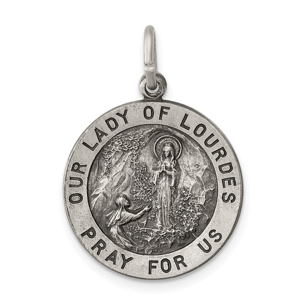 Sterling Silver Antiqued Our Lady of Lourdes Medal QC5584