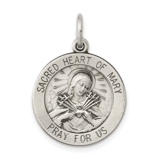 Sterling Silver Antiqued Sacred Heart of Mary Medal QC5586