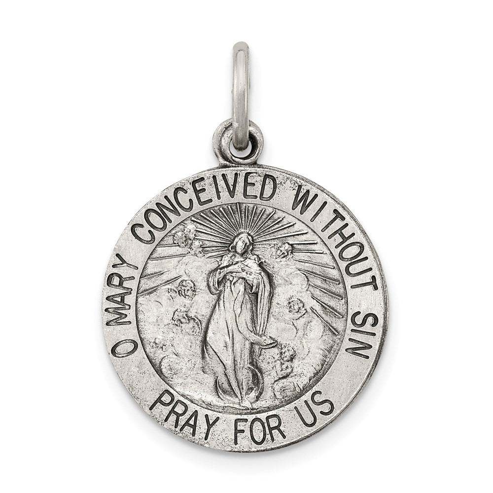 Sterling Silver Antiqued Blessed Mother Medal QC5591
