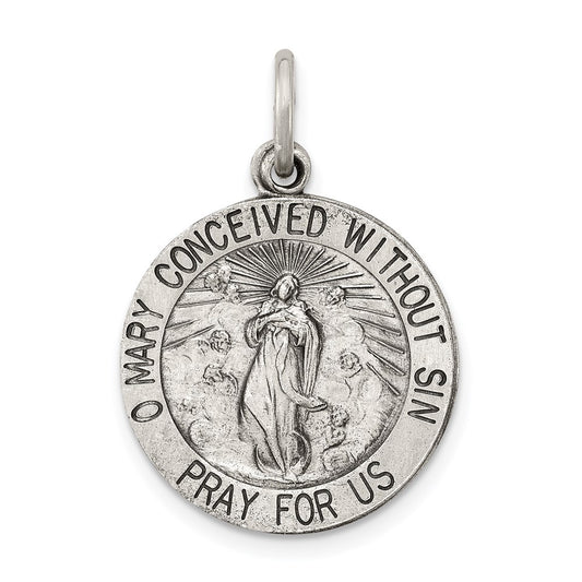 Sterling Silver Antiqued Blessed Mother Medal QC5591