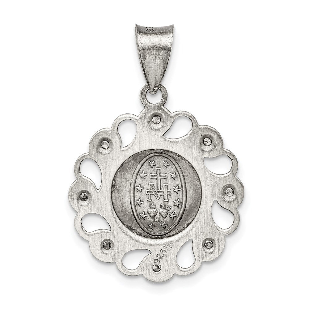 Sterling Silver & CZ Antiqued Blessed Mother Pendant QC5592