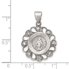 Sterling Silver & CZ Antiqued Blessed Mother Pendant QC5592