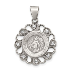 Sterling Silver & CZ Antiqued Blessed Mother Pendant QC5592