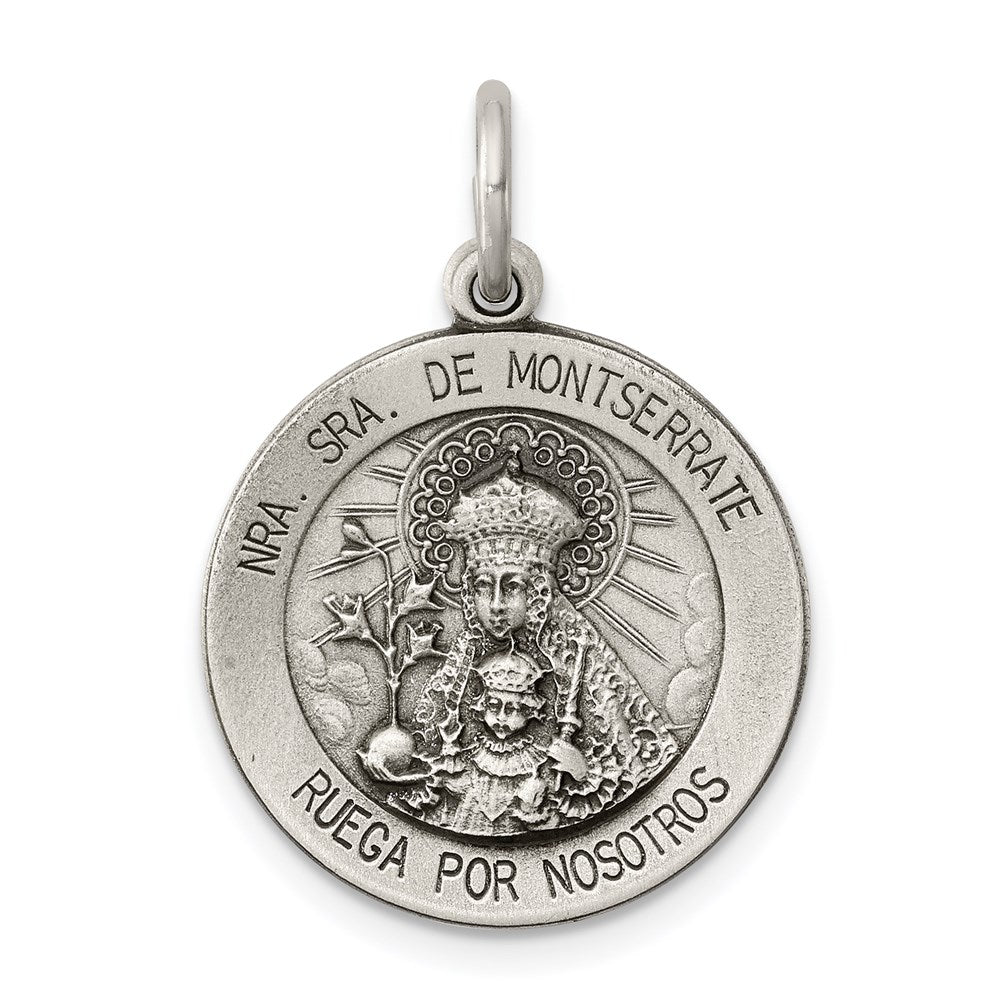 Sterling Silver Antiqued Lady Of Montserrate Medal QC5594