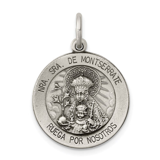 Sterling Silver Antiqued Lady Of Montserrate Medal QC5594