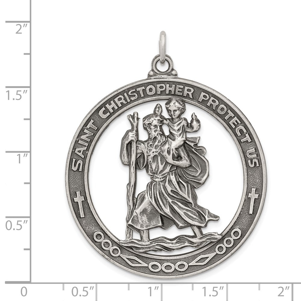 Sterling Silver Antiqued Saint Christopher Medal QC5599