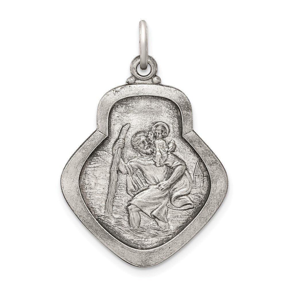 Sterling Silver Antiqued Saint Christopher Medal QC5600