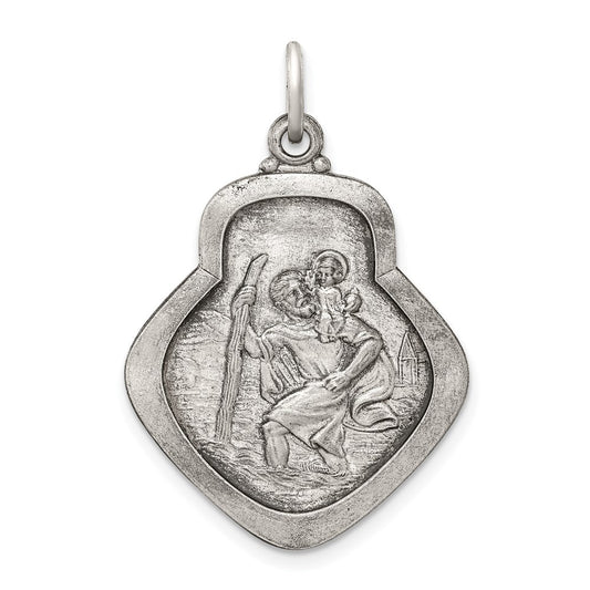 Sterling Silver Antiqued Saint Christopher Medal QC5600