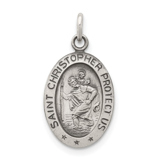 Sterling Silver Antiqued Saint Christopher Medal QC5601