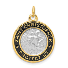 Sterling Silver Rhodium-plated & 18k plated Epoxy St. Christopher Charm QC5604