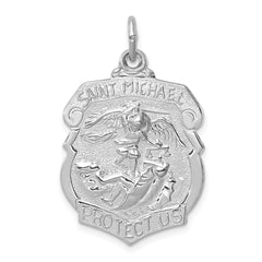 Sterling Silver Rhodium-plated Saint Michael Badge Medal QC5624