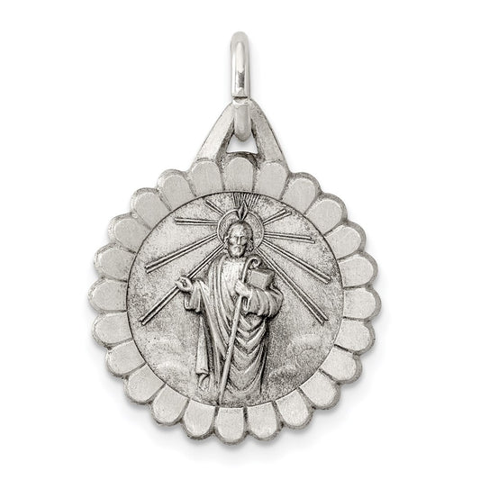 Sterling Silver Antiqued Saint Jude Thaddeus Medal QC5693