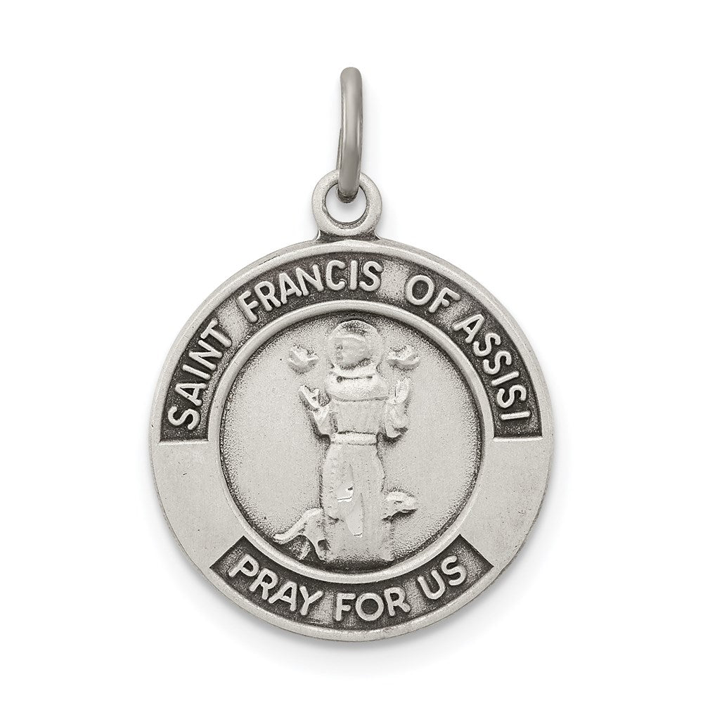 Sterling Silver Antiqued Saint Francis of Assisi Medal QC5725