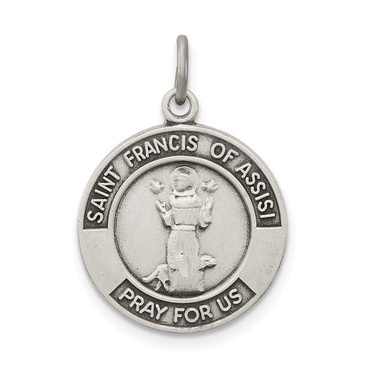 Sterling Silver Antiqued Saint Francis of Assisi Medal QC5725