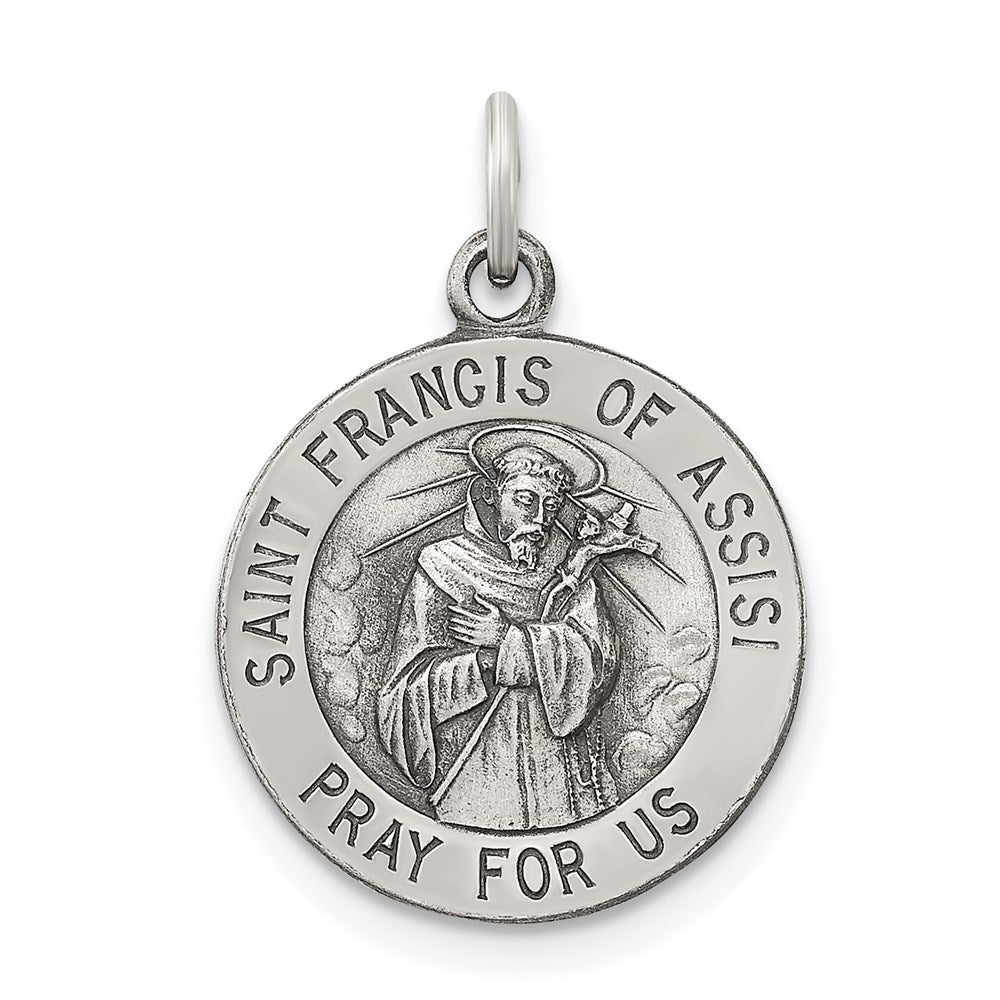 Sterling Silver Antiqued Saint Francis of Assisi Medal QC5726
