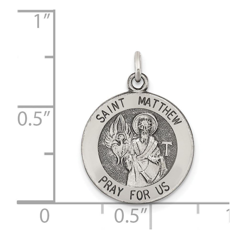 Sterling Silver Antiqued Saint Matthew Medal QC5741