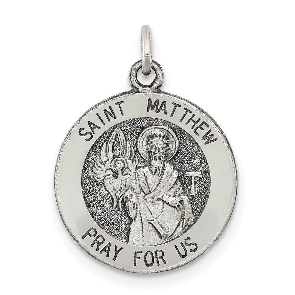 Sterling Silver Antiqued Saint Matthew Medal QC5741