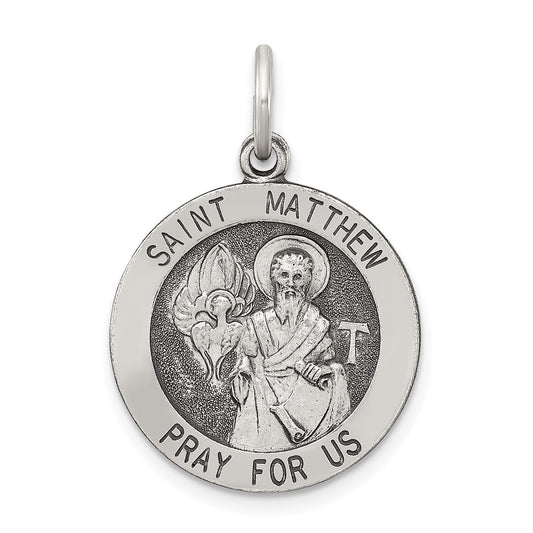Sterling Silver Antiqued Saint Matthew Medal QC5743