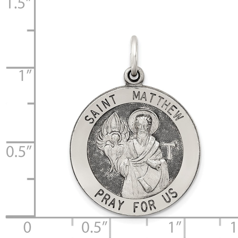 Sterling Silver Antiqued Saint Matthew Medal QC5744