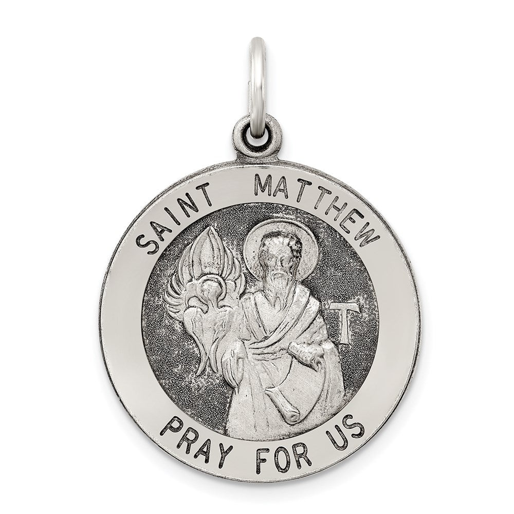 Sterling Silver Antiqued Saint Matthew Medal QC5744