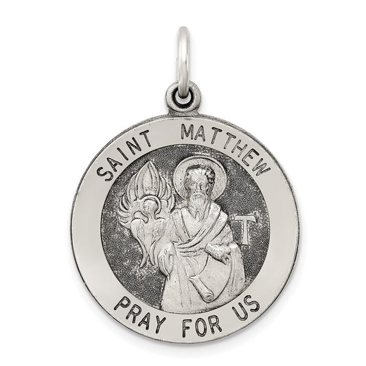 Sterling Silver Antiqued Saint Matthew Medal QC5744