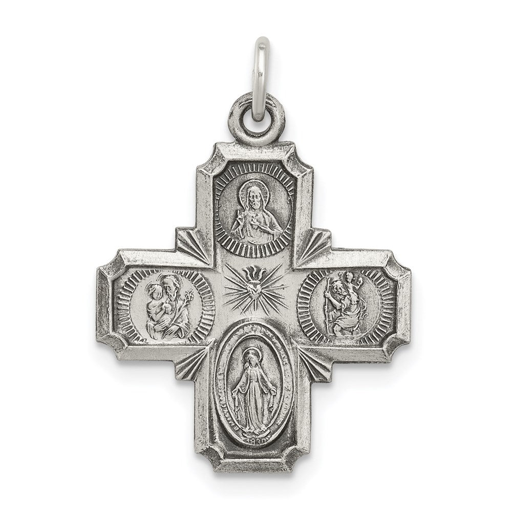 Sterling Silver Antiqued Reversible 4-way Medal QC5806