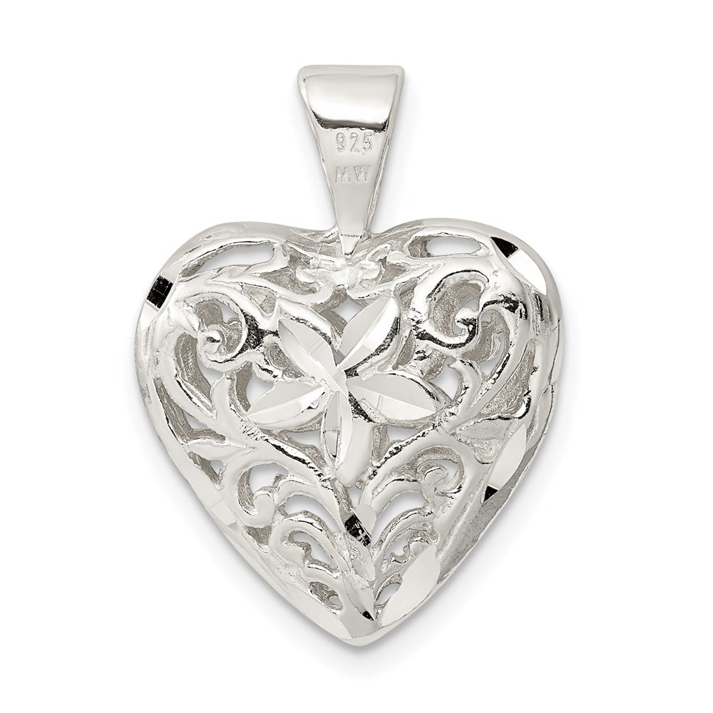 Sterling Silver Filigree Floral Heart Pendant QC581
