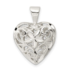 Sterling Silver Filigree Floral Heart Pendant QC581